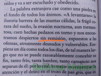 sin remisión
Nos encontramos despiertos sin remisión

1. f. Acción y efecto de remitir o remitirse.
Keywords: sin poder envitar;sin querer;narración